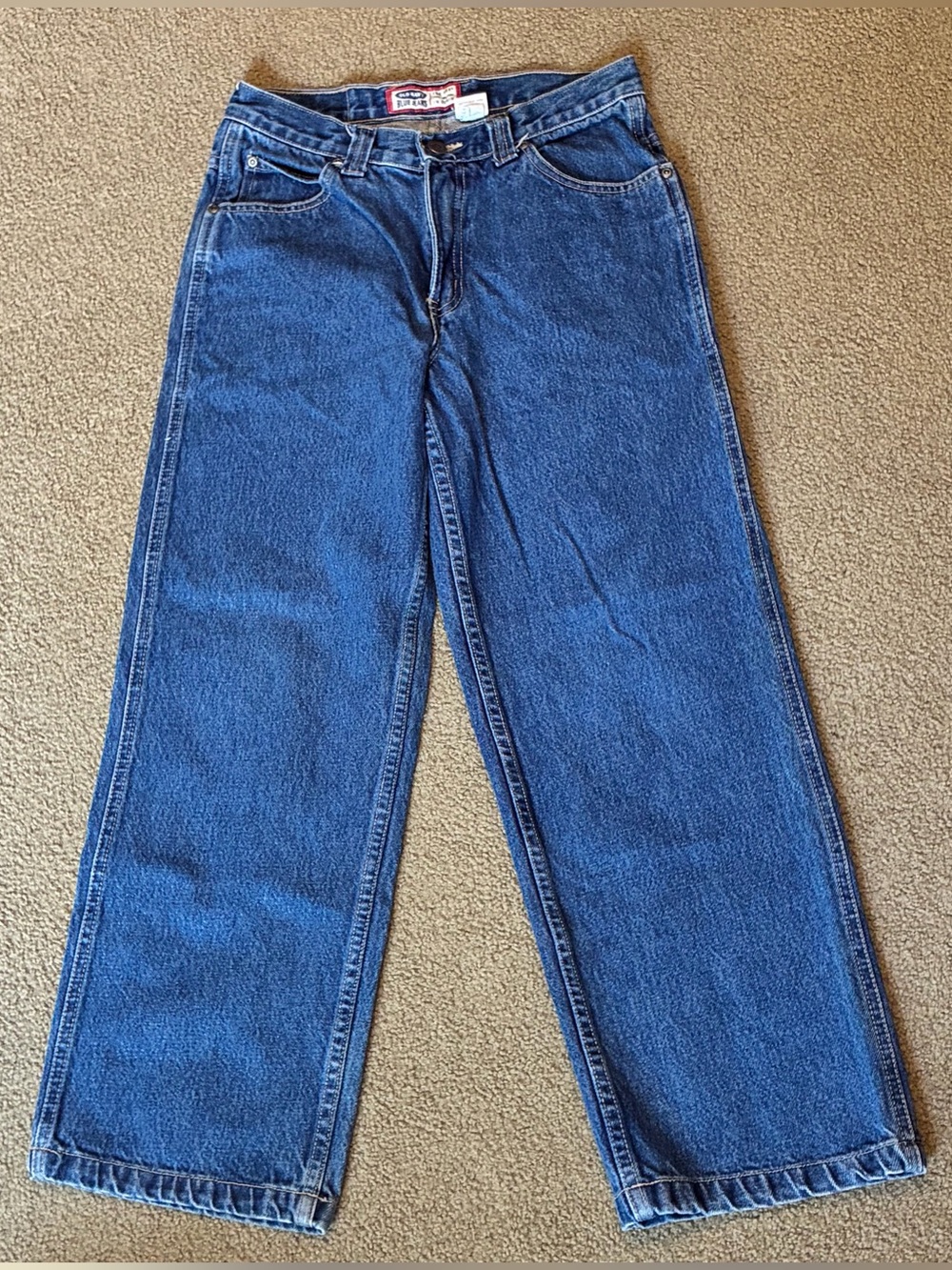 Kids Y2K Old Navy Dark Blue Straight-Leg Denim Jeans Boys 12 Regular Baggy Pants